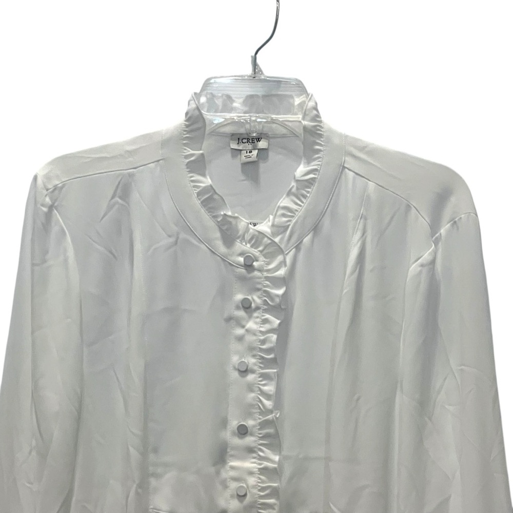 J Crew Factory Long Sleeve White Top Blouse Ruffles Size 18 High Neck NEW $80 - Picture 3 of 16
